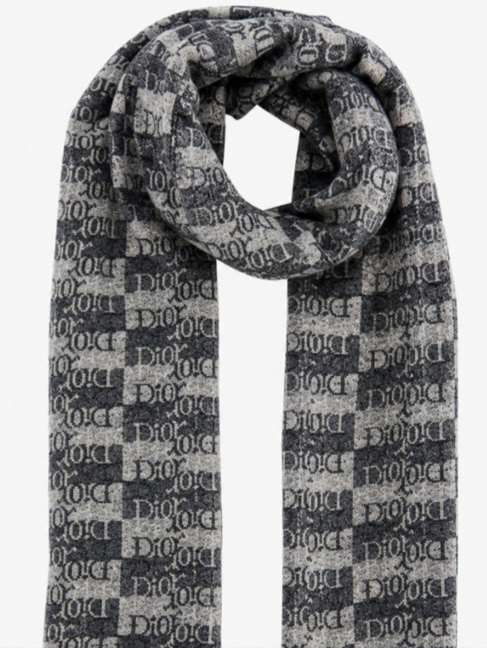 Dior Gray Monogram Reversible Wool Scarf
